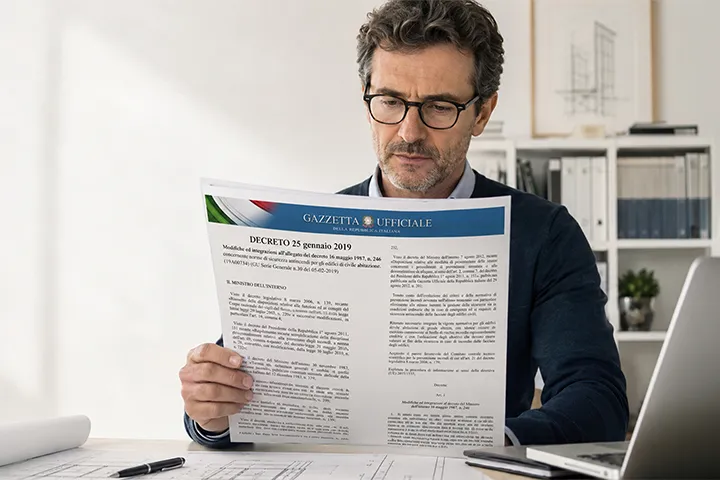 Progettista legge il Decreto Ministeriale 25 gennaio 2019 sulla normativa antincendio condominio