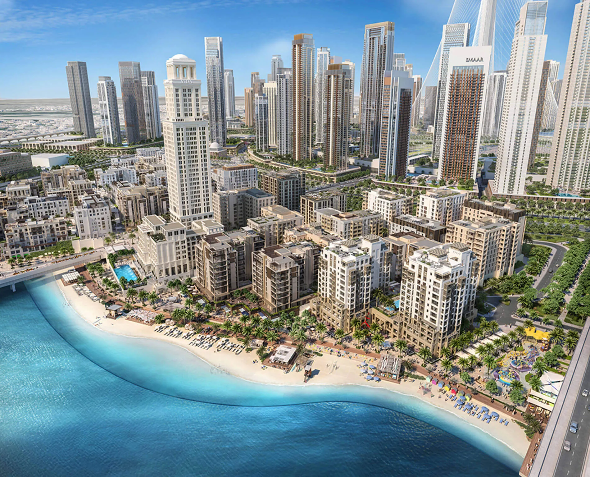 Veduta generale del progetto Dubai Creek Harbour con citofoni IP Comelit per residenze di lusso.