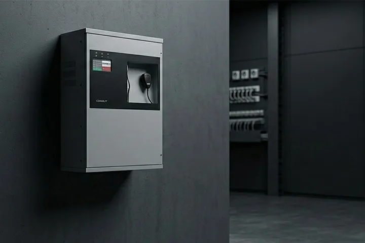 Centrale EVAC compatta Comelit LogiVox installata a parete, soluzione integrata per sistemi di allarme vocale in edifici di media complessità