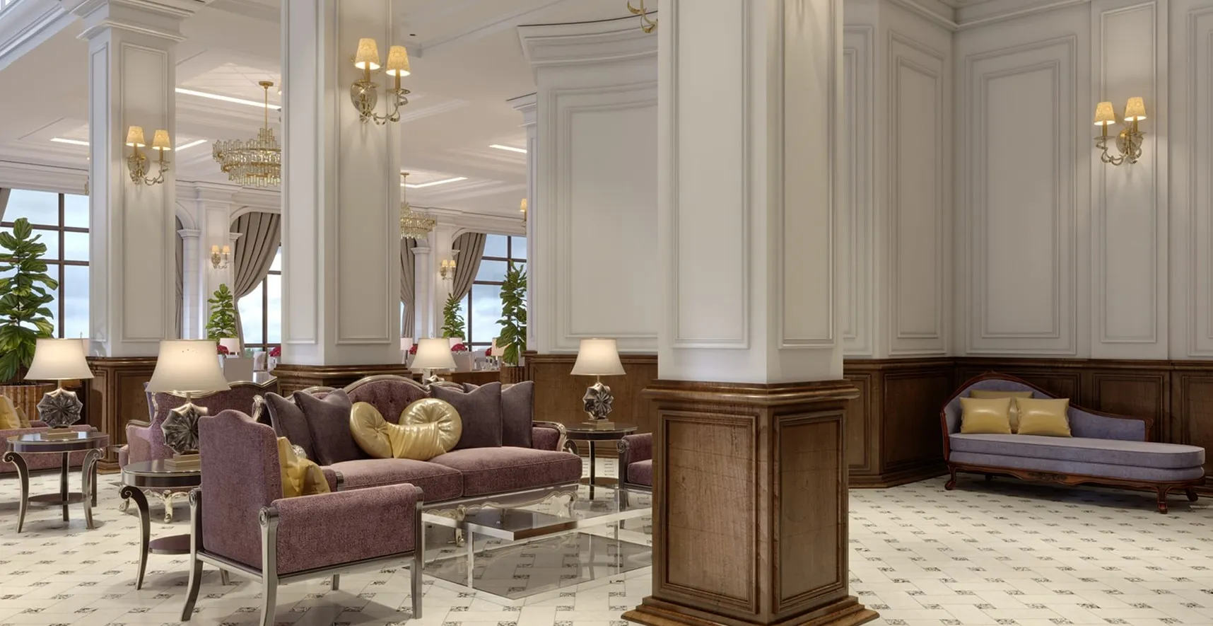 Zona lounge e salotto comune di Vincitore Benessere Dubai, con arredi eleganti e atmosfera accogliente.