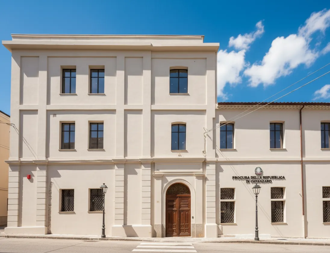 Facciata principale della Procura della Repubblica di Catanzaro dopo il restauro dell’edificio storico.