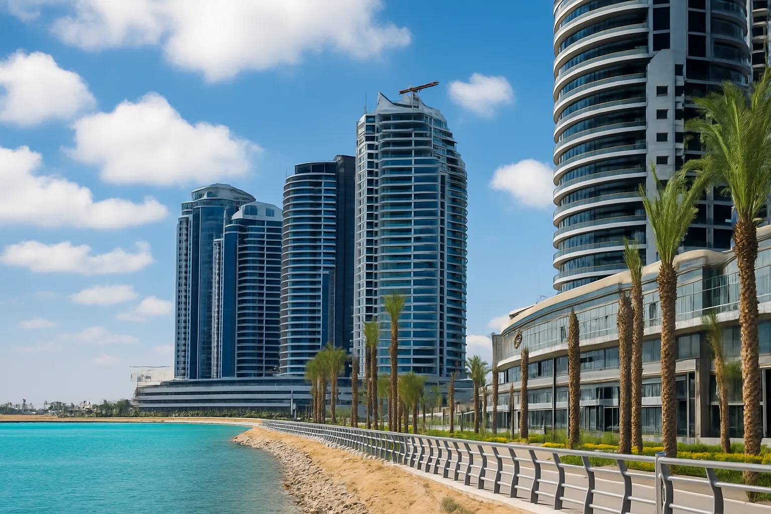 Torri The Alamein North Edge con lungomare e palme, un progetto con videocitofonia ibrida IP Comelit.