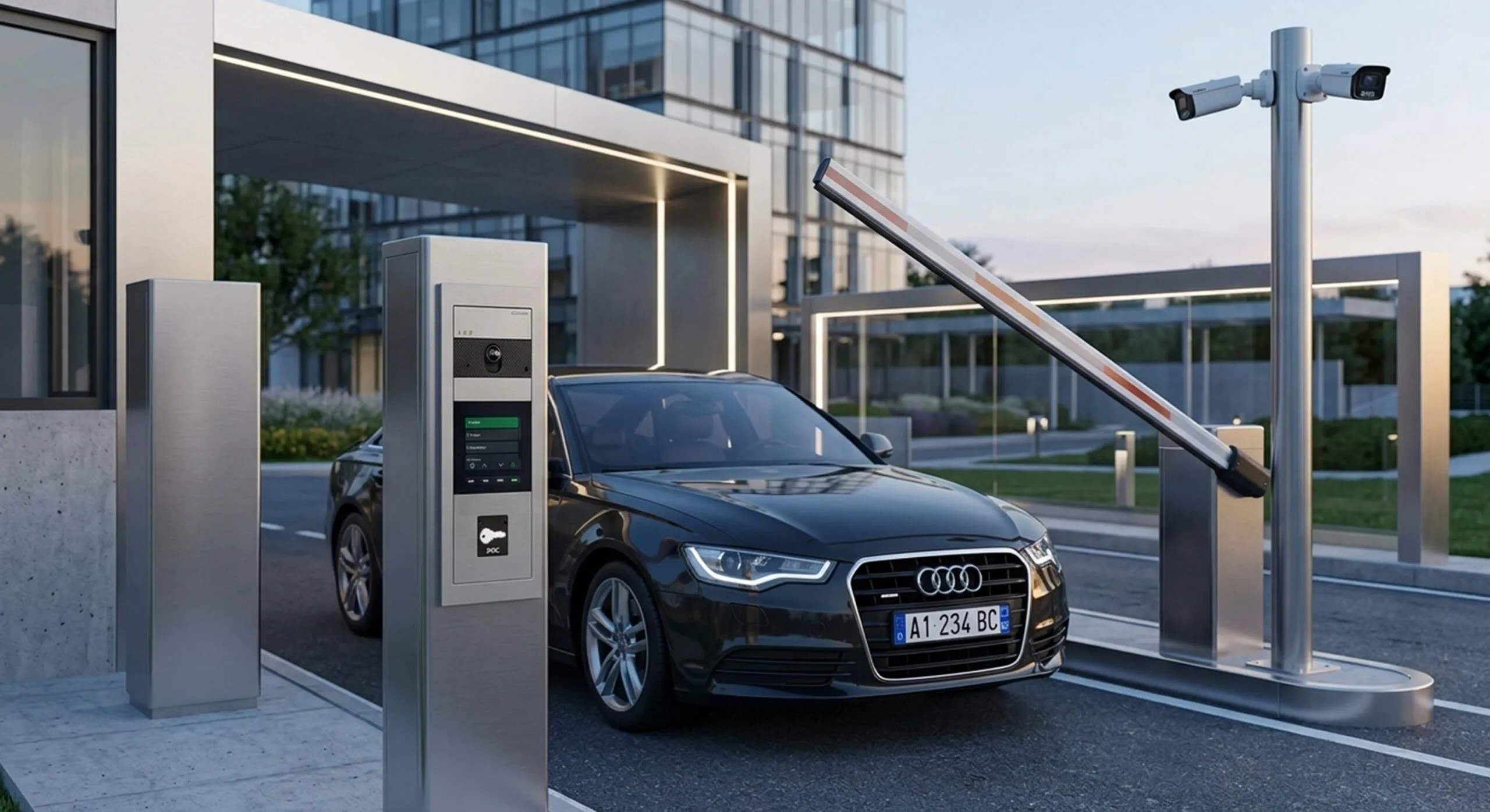 Sistema ANPR integrato con videocitofonia IP e controllo accessi per parcheggio edificio professionale