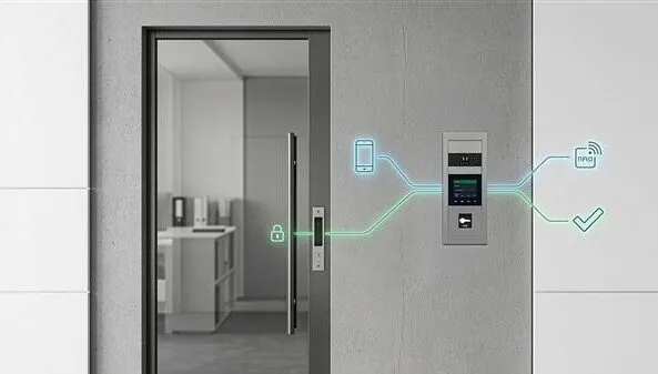 Videocitofono IP Comelit all'ingresso di un ufficio con serratura elettrica e lettore NFC