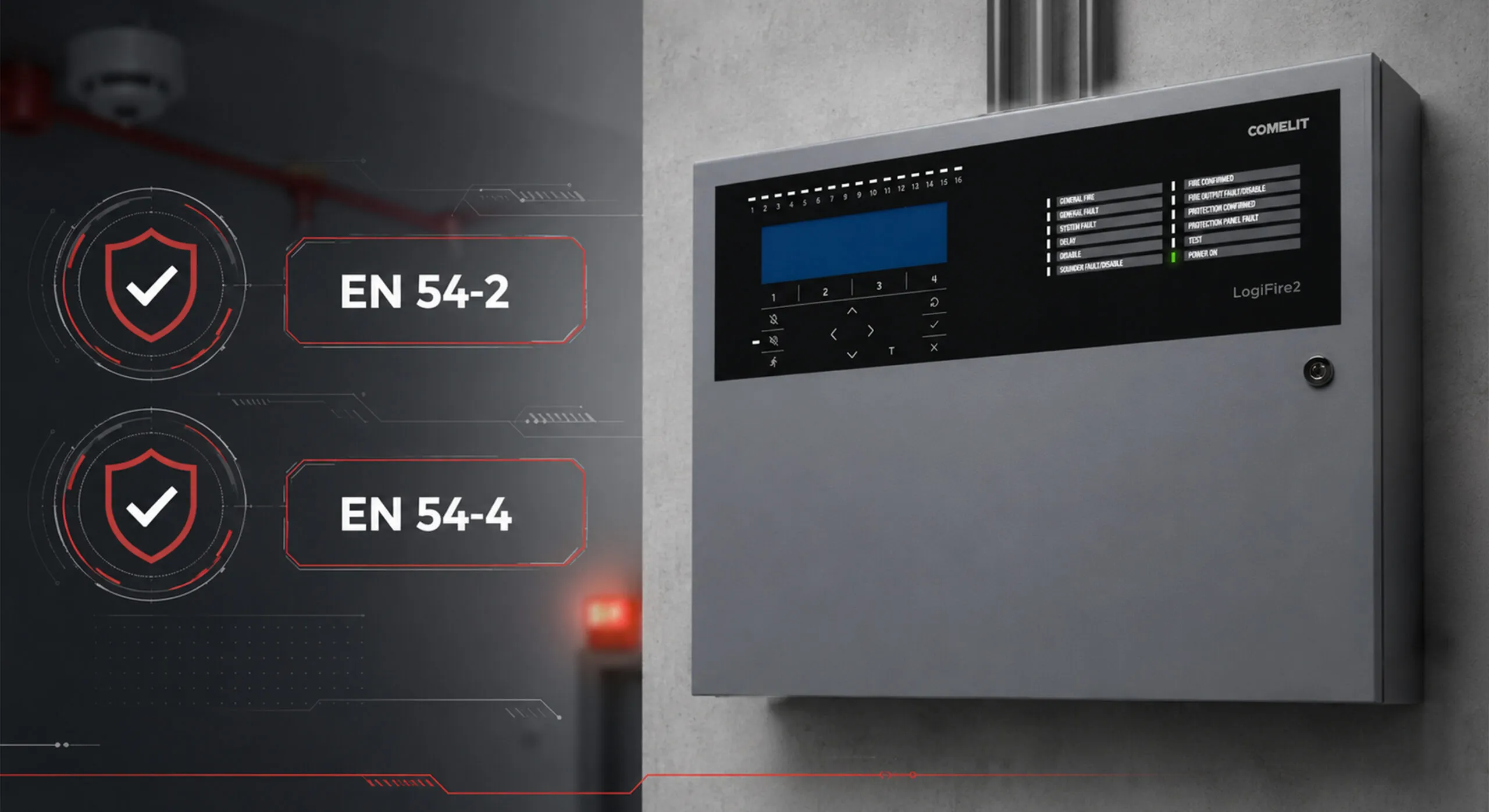 Centrale antincendio LogiFire2 Comelit certificata EN 54-2 ed EN 54-4