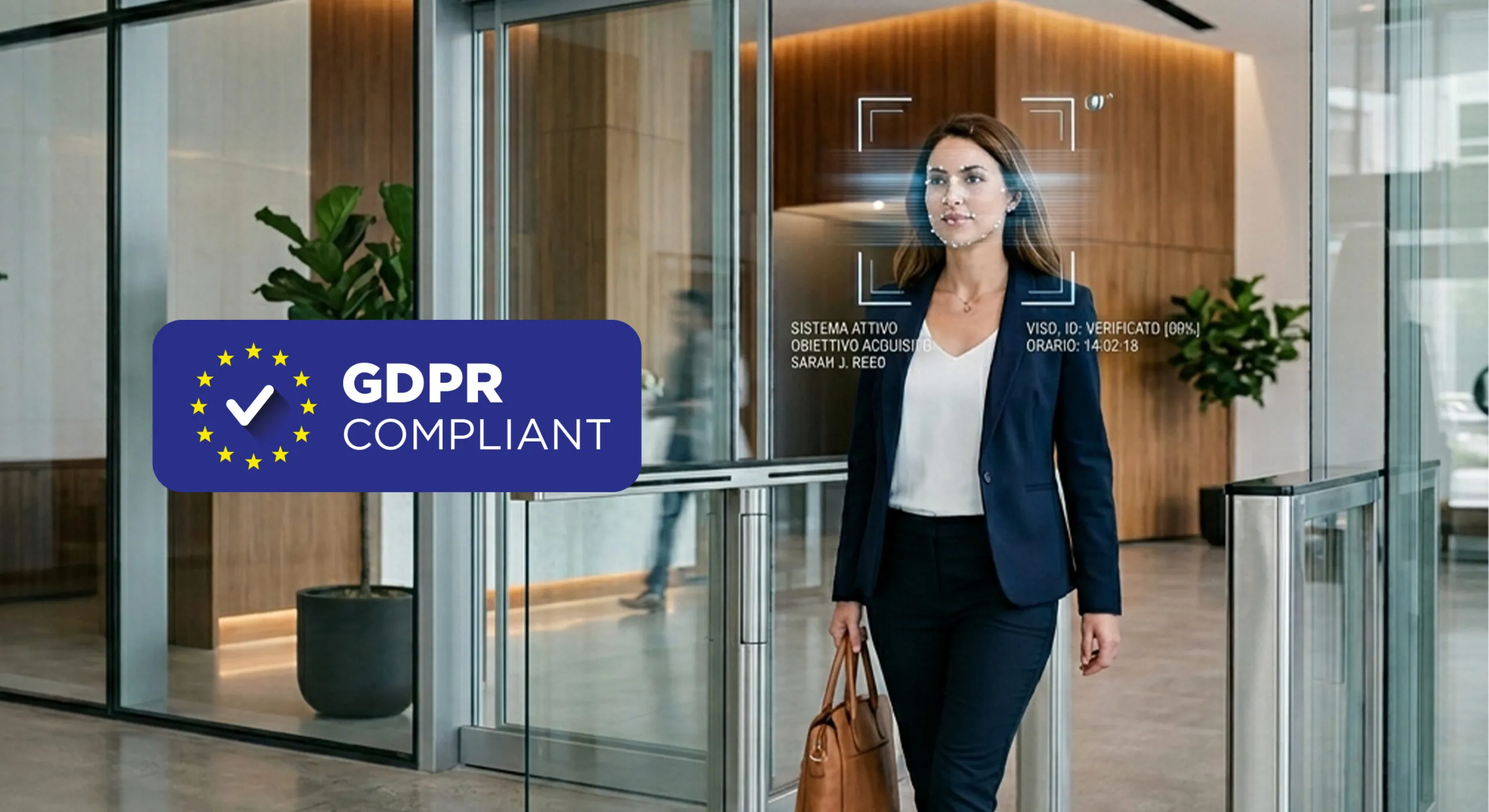 Donna identificata da un sistema di riconoscimento facciale con riferimento alla conformità GDPR