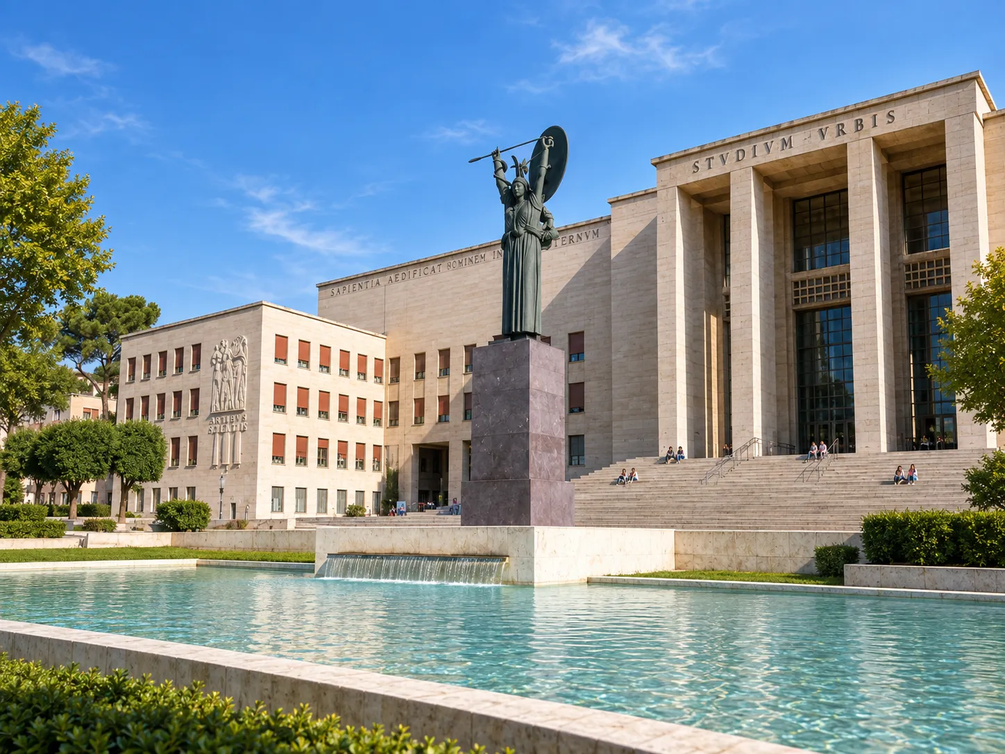 Campus Sapienza Università di Roma: statua della Minerva davanti al Rettorato