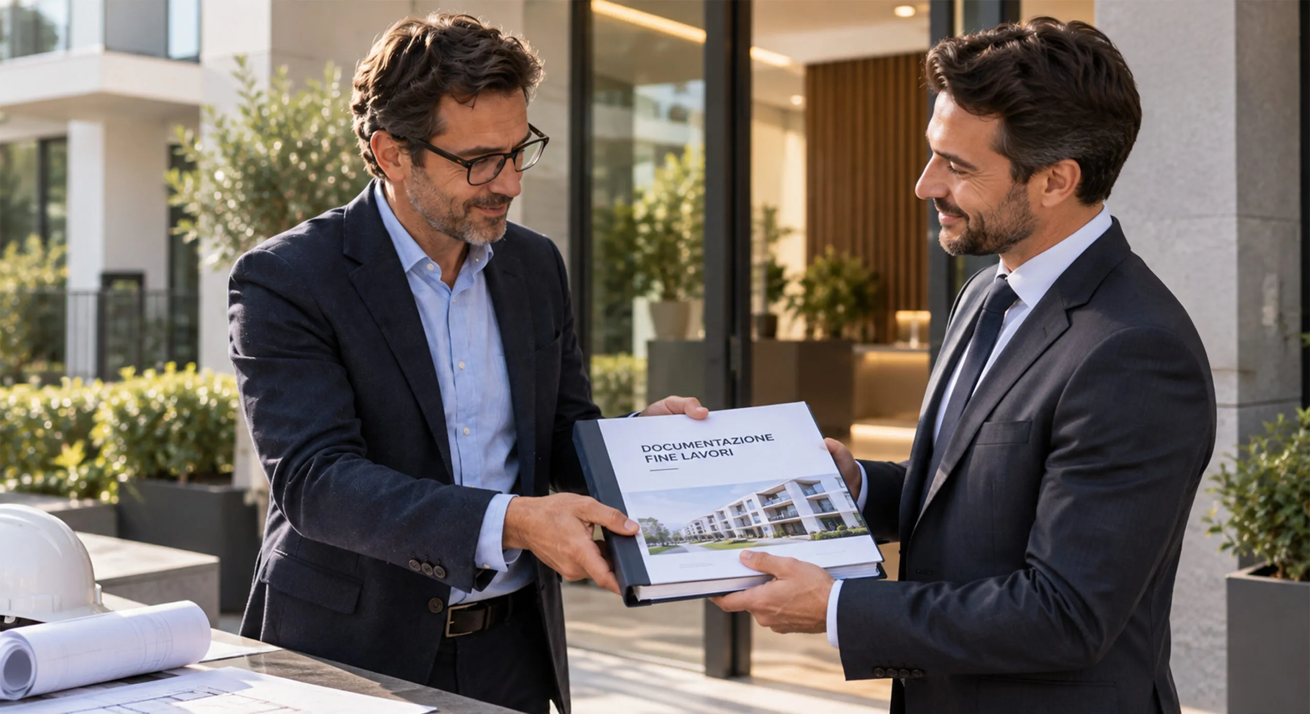 Professionista consegna al committente il fascicolo della documentazione di fine lavori dell’impianto di controllo accessi